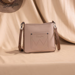 WG233-8360  Wrangler Aztec Embroidered Fringe Crossbody - Tan
