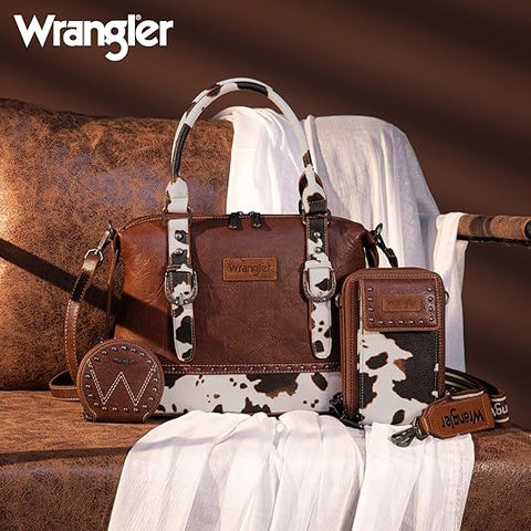 WG48S-S51101  Wrangler 3Pcs Set Buckle Classic Barrel Satchel With Phone Wallet Crossbody -COW