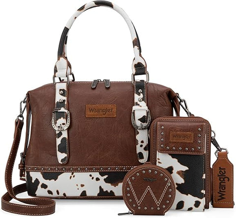 WG48S-S51101  Wrangler 3Pcs Set Buckle Classic Barrel Satchel With Phone Wallet Crossbody -COW