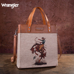WG54-8317 Wrangler Art Print Canvas Tote/Crossbody- Tan