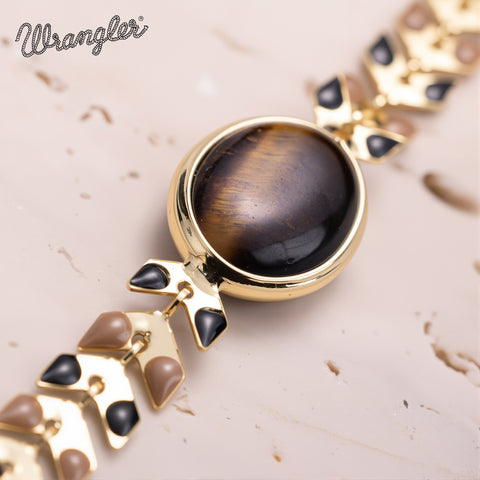WGW-WH01   Wrangler 14k Gold Western Chain Bracelet Oval Shaped Natural Stone