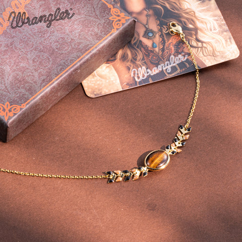 WGW-WH01   Wrangler 14k Gold Western Chain Bracelet Oval Shaped Natural Stone