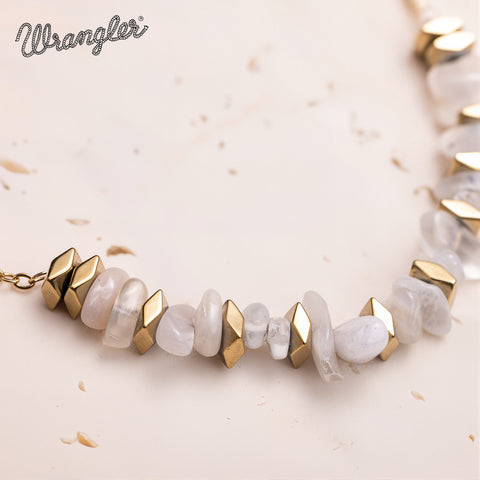 WNS-1106WT  Wrangler 14K Gold Natural Stone Chips Beaded Choker Necklace -White