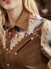 Montana West Women Aztec Graphic Long Sleeve Button Down Fringe Shirt MW-S1015 (Prepack 7 Pcs)
