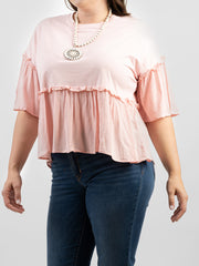 American Bling Women Jersey Contrast Crepe Viscose Plus Size Top AB-T1027（Prepack 6 Pcs）