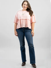 American Bling Women Jersey Contrast Crepe Viscose Plus Size Top AB-T1027（Prepack 6 Pcs）
