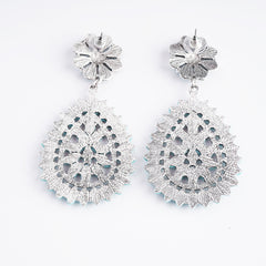 ER221015-03 Silver Base Turquoise stone Flower Blossom Teardrop Shape Dangling Earring