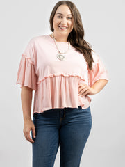 American Bling Women Jersey Contrast Crepe Viscose Plus Size Top AB-T1027（Prepack 6 Pcs）