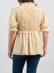 American Bling Women Shirred Floral Print Peplum Waist Plus Size Blouse AB-TS1002（Prepack 6 Pcs）