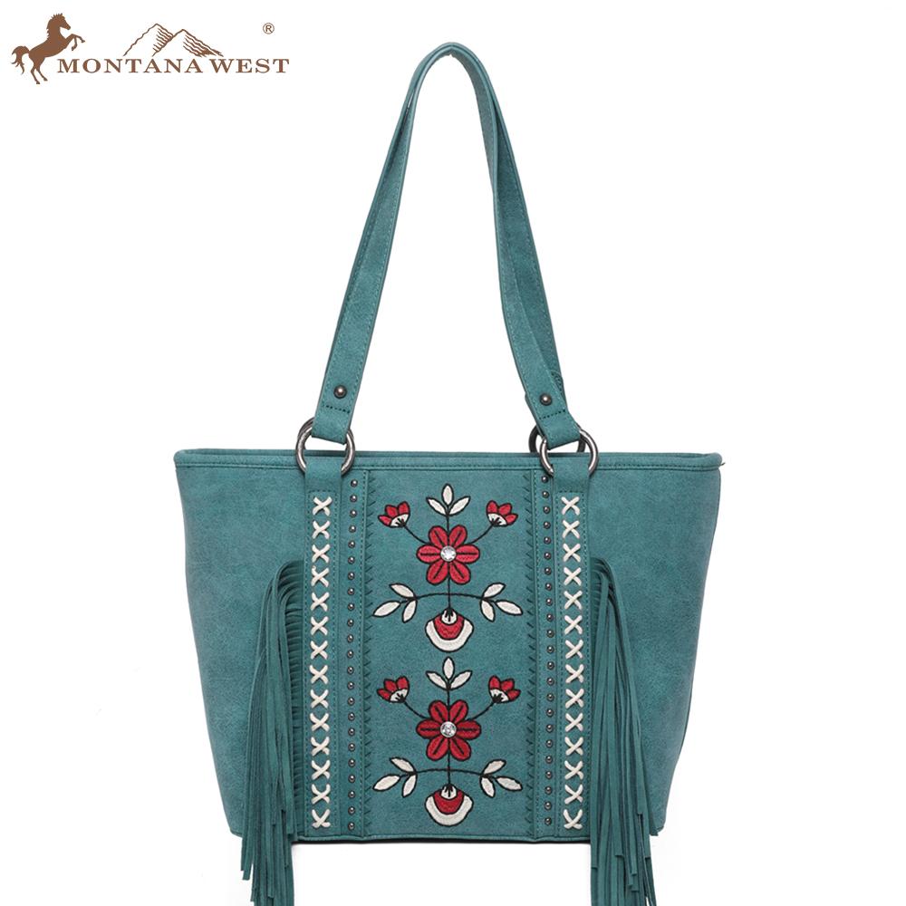 Montana West Concho Floral Fringe Crossbody Bag Turquoise