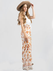 American Bling Women Floral Print Ruffle Waist Trousers AB-P1049