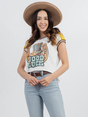Delila Women Mineral Wash “Good Luck” Graphic Short Sleeve Tee DL-T068（Prepack 7 Pcs）