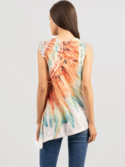 Delila Women's Washed Feather Printed Sleeveless Tank DL-T002