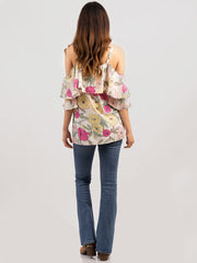 American Bling Women Floral Print Cold Should Cami Top AB-T1014（Prepack 6 Pcs）