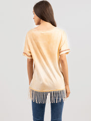 Delila Women Mineral Wash Spray Color Fringe Shirt DL-T089