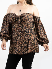 American Bling Women Leopard Print With Knot Off-Shoulder Sleeve Plus Size Top AB-T1011（Prepack 6 Pcs）