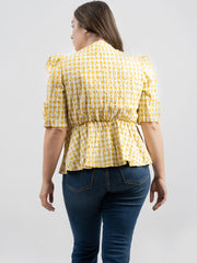 American Bling Women Daisy Print Gingham Plus Size Short Sleeve Top AB-T1007