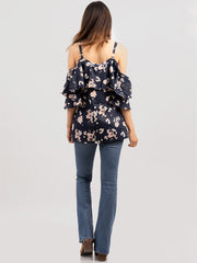 American Bling Women Floral Print Cold Should Cami Top AB-T1014（Prepack 6 Pcs）