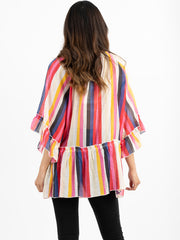 American Bling Women Multi Stripe Round Neck With Tie Tassel Blouse AB-T1031（Prepack 6 Pcs）
