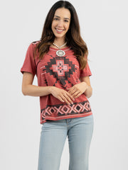 American Bling Women Mineral Wash Aztec Graphic Short Sleeve Tee AB-T2111 （Prepack 8 Pcs）
