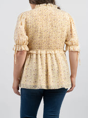 American Bling Women Shirred Floral Print Peplum Waist Plus Size Blouse AB-TS1002
