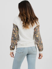 Women's Studded "101 Ranch Wild West" Graphic Print Distressed Long Sleeve Sweatshirt DL-T079