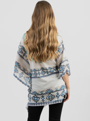 Women's Mineral Wash Aztec Feather Graphic Drop-shoulder Relaxed ¾ Sleeve Tee DL-T005