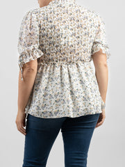 American Bling Women Shirred Floral Print Peplum Waist Plus Size Blouse AB-TS1002
