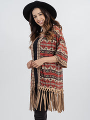 Delila Women Tassel “Aztec” Graphic ¾ Sleeve Kimono DL-P001