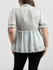 American Bling Women Shirred Floral Print Peplum Waist Plus Size Blouse AB-TS1002