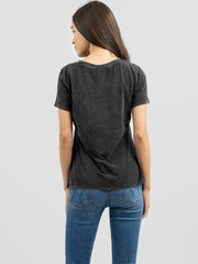 Delila Women Mineral Wash Sacred Hgart Graphic Short Sleeve Tee DL-T088（Prepack 7 Pcs）
