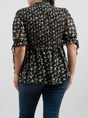 American Bling Women Shirred Floral Print Peplum Waist Plus Size Blouse AB-TS1002