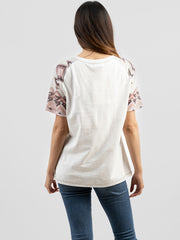Delila Women Mineral Wash Aztec Print Short Sleeve Tee DL-T039