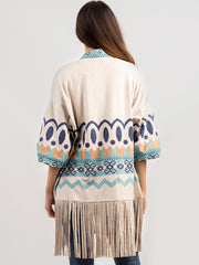 Delila Women Aztec Graphic Fringe Cardigan DL-P002