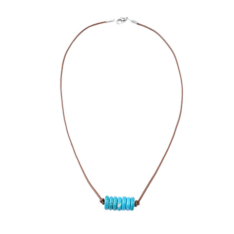 NKS221010-09D Turquoise Stone With Leather Cord Choker