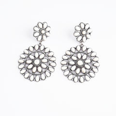 ER221015-04 Silver Base  White Stone Round Shape Dangling Earring