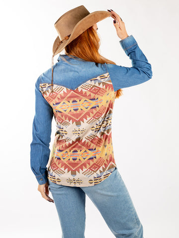 Montana West Women Southwestern Long Sleeve Chambray Shirt MW-S1007 (Prepack 7 Pcs)