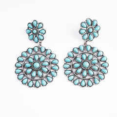 ER221015-04  Silver Base Turquoise Stone Round Shape Dangling Earring
