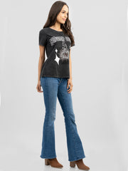 Delila Women Mineral Wash Sacred Hgart Graphic Short Sleeve Tee DL-T088（Prepack 7 Pcs）