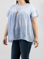 American Bling Women Ruffle Short Sleeve Crepe Gingham Plus Size Top AB-T1001（Prepack 6 Pcs）