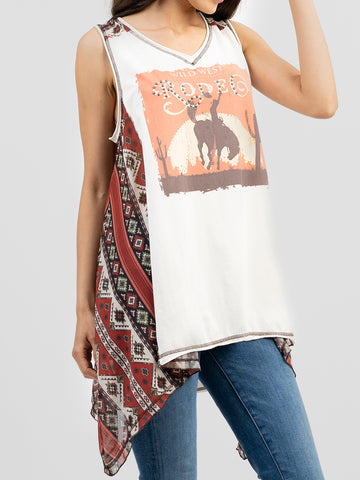 Delila Women Mineral Wash Rodeo Graphic Sleeveless Tee DL-T086