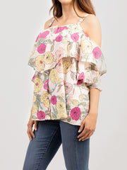 American Bling Women Floral Print Cold Should Cami Top AB-T1014（Prepack 6 Pcs）
