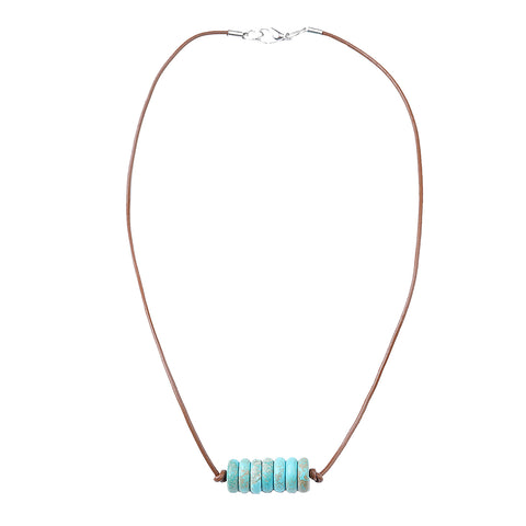 NKS221010-09B Turquoise Stone With Leather Cord Choker