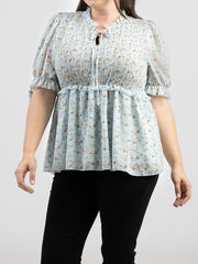American Bling Women Shirred Floral Print Peplum Waist Plus Size Blouse AB-TS1002