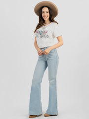 American Bling Women Mineral Wash Free Bird Graphic Short Sleeve Tee AB-T2102 （Prepack 8 Pcs）