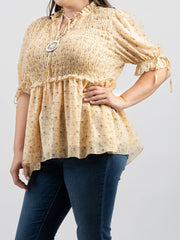 American Bling Women Shirred Floral Print Peplum Waist Plus Size Blouse AB-TS1002
