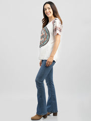 Delila Women Mineral Wash Aztec Print Short Sleeve Tee DL-T039