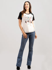 Delila Women Mineral Wash Bull Graphic Short Sleeve Tee DL-T044