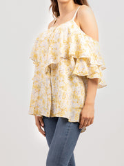 American Bling Women Floral Print Cold Should Cami Top AB-T1014（Prepack 6 Pcs）