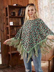 PCH-1739 Montana West Turquoise Leopard Fringe Poncho